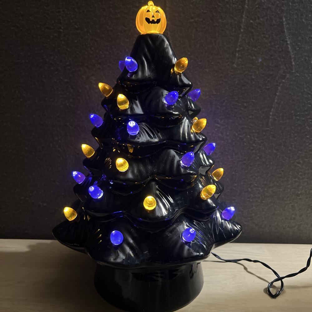 Mr Christmas Haunted Tree Ceramic Black 13 inch Pumpkin Orange Purple COMPLETE - Picture 2 of 8